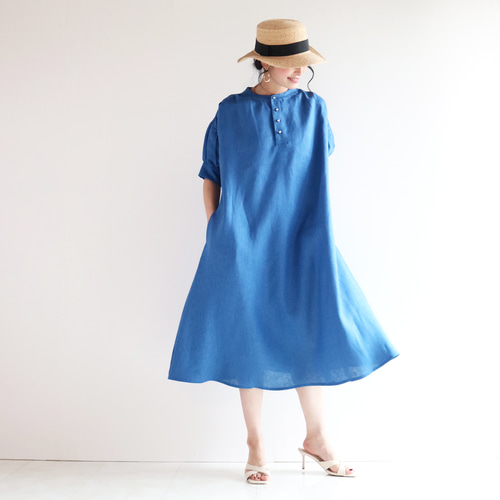 新色【ロイヤルブルー】フレンチリネン100％パフスリーブボリューム