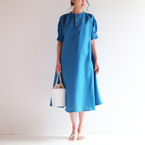 新色【ロイヤルブルー】フレンチリネン100％パフスリーブボリューム