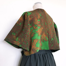"極上ボレロ" 縮緬着物リメイク 緑 茶 カーディガン ギャザーフレアスリーブ ドレス 和柄 一点物（A602） 6枚目の画像