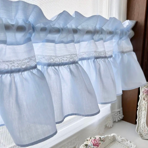 ブルー 水色 おしゃれカフェカーテン バランスカーテン カーテン EMI's