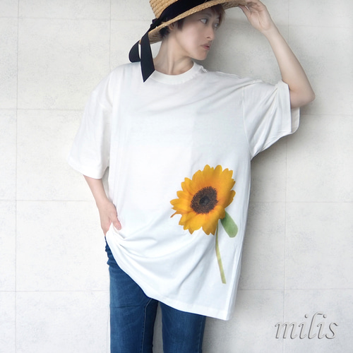 向日葵確認ページ 向日葵のビッグシルエットTシャツ：XXL Tシャツ milis 通販