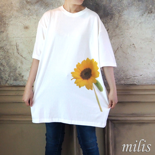 向日葵のビッグシルエットTシャツ：XXL Tシャツ milis 通販