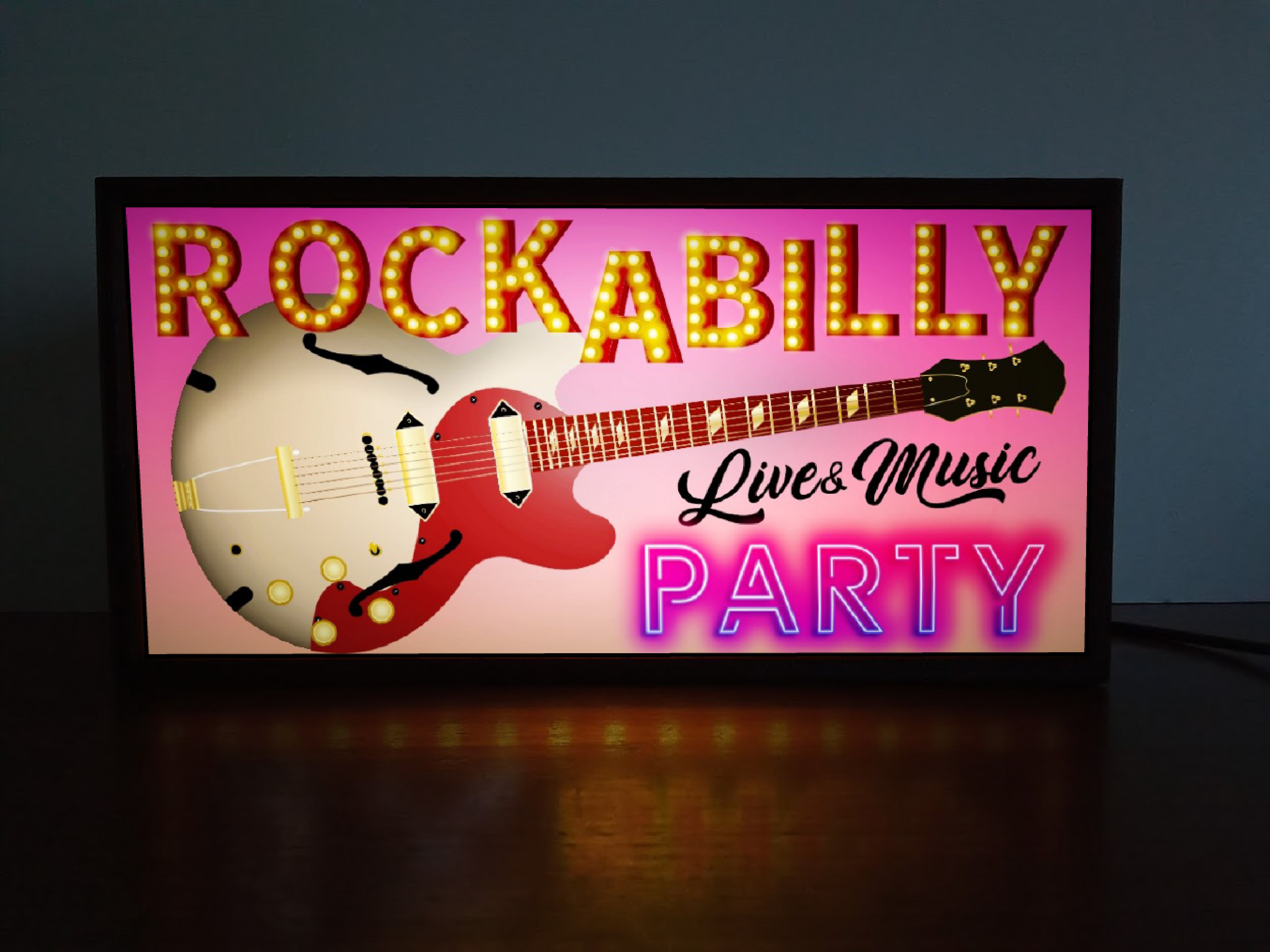 オールデイズ ロカビリー パーティー ギター ②  レトロ ランプ ミニチュア 看板 玩具 置物 LEDライトBOX