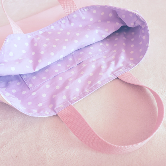 【3件套裝】褶邊帆布●課包●鞋盒●體操衣架【尺寸可更換】粉紅色×紫色 第5張的照片
