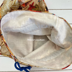 裏地付き巾着袋　30(23)×22cm　ビーチコーミング　シェルビーチ柄　ブラウン 6枚目の画像