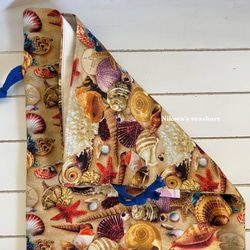 裏地付き巾着袋　30(23)×22cm　ビーチコーミング　シェルビーチ柄　ブラウン 5枚目の画像