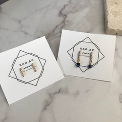 【14kgf】新作　小さなつぶつぶとcubeラピスラズリのbar pierce orノンホールピアス　晴れやかブルー 9枚目の画像