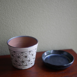 麻葉雕刻圖案（白色）花盆陶器京都燒 第2張的照片
