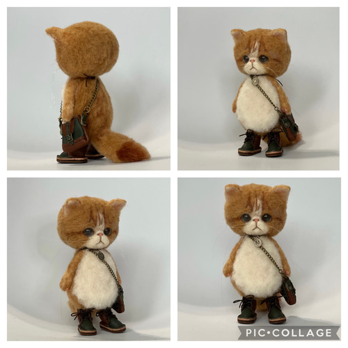 くまみみ帽子のごーぐるにゃんこ ぬいぐるみ 羊毛フェルト ブサカワ