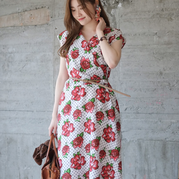 Decollete Beautiful Dots &amp; Floral Cache-coeur 連衣裙 (22s-18) 古 第6張的照片