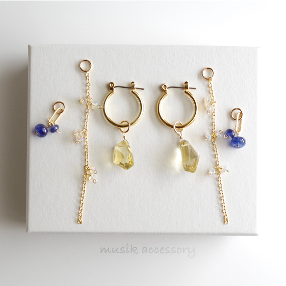 14kgf *ビアクォーツ×ブルーサファイア×プレシャスオパール【ピアス 