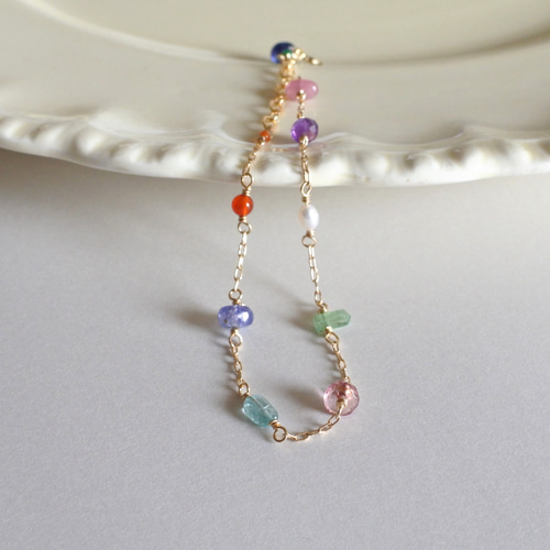 サファイア トルマリン 天然石のカラフルブレスレット（14kgf  