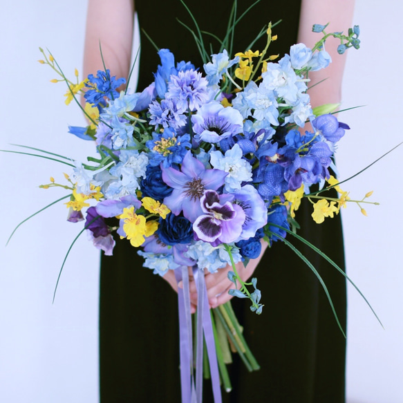 【翌日発送対応】一点物  青のフラワーブーケ〜select bouquet 〜 5枚目の画像