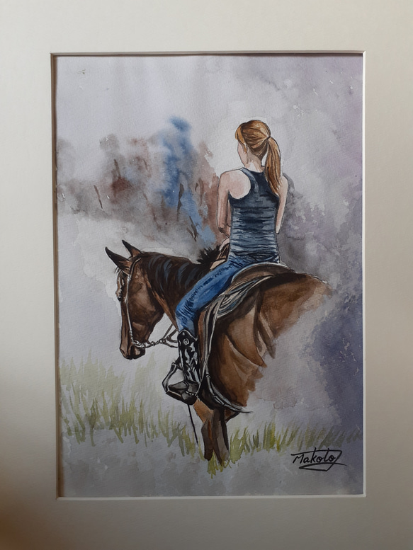 水墨画 馬と女性の絵画 力強く躍動する水墨画の馬｜イラスト・フリー素材なら「シンテリ」