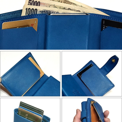 カードスロット付き3つ折り財布 ステッチカラー変更可 サドルレザー  