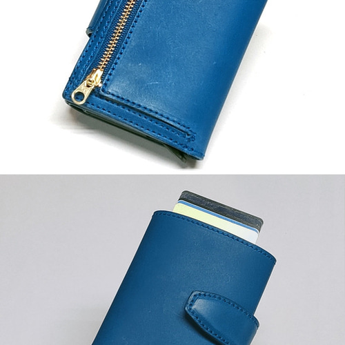 カードスロット付き3つ折り財布 ステッチカラー変更可 サドルレザー  