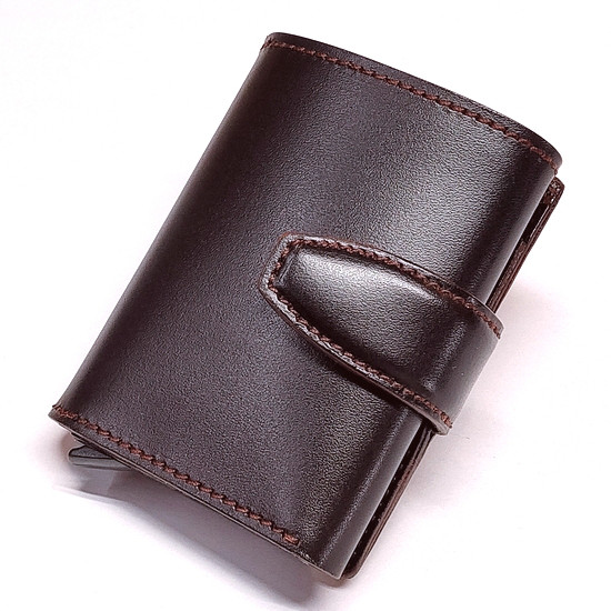 カードスロット付き3つ折り財布 ステッチカラー変更可 サドルレザー ミニウォレット こげ茶