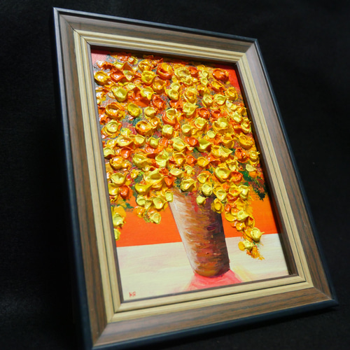 デパート 送料無料 油絵 油彩 油彩画 絵 絵画 ミニ絵画【黄色のミモザ】 絵画 HR 絵画