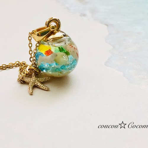 海シリーズ 琉球ガラスと石垣島の貝殻ネックレス【サージカル