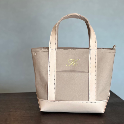 カスタマイズ】ハンドルもレザーに変更 キャンバストートMサイズ