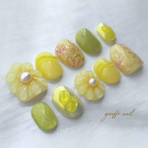 90 ネイルチップ イエローネイル 黄色ネイル 桜ネイル 和柄ネイル 和装  