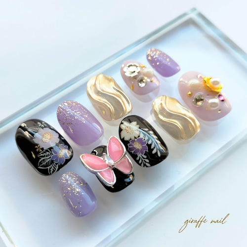 91 ネイルチップ 振袖ネイル 和装ネイル 前撮りネイル 藤色 91 ネイルチップ 振袖ネイル 和装ネイル 前撮りネイル 藤色
