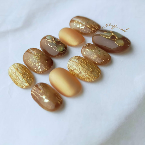 &Co. 高品質ネイルチップ【大人ゴールドニュアンスネイル】 92 ネイルチップ ブラウンネイル ゴールドネイル ニュアンス