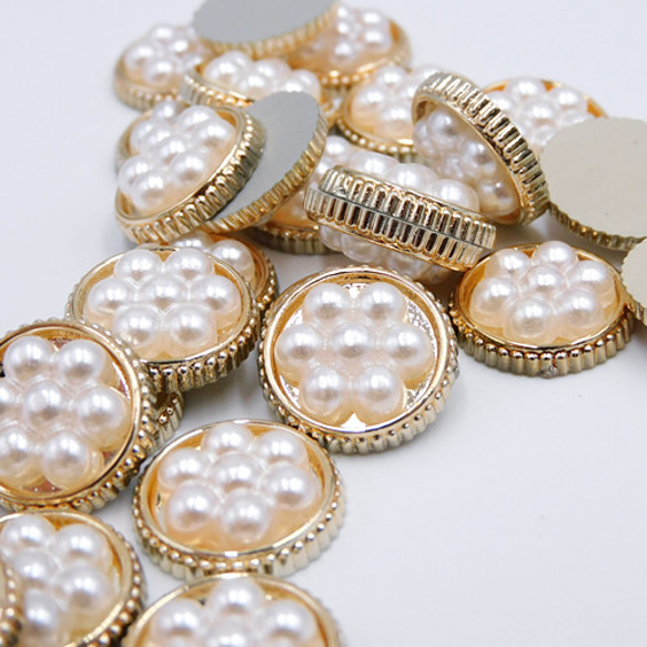 7パール ラウンド カボション 15mm 【Gold × WHITE Pearl 】10個 4枚目の画像