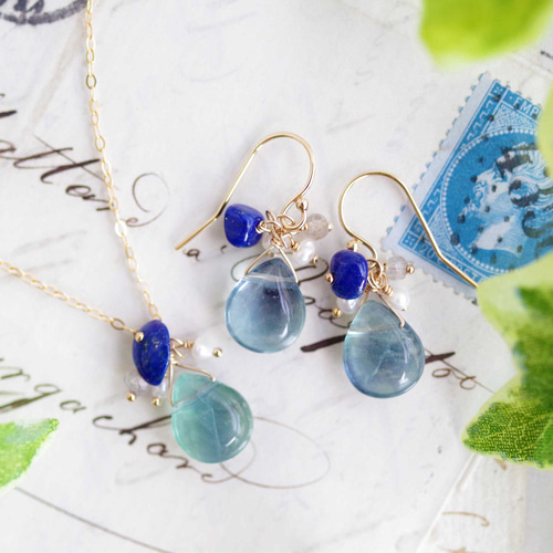 安いそれに目立つ K14GF【blue pond】青池・ピアス／イヤリング／ノンホールピアス ピアス