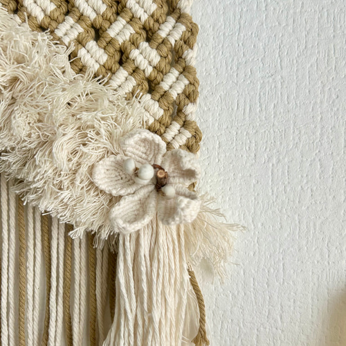 流木マクラメ編みフラワータペストリーN5 タペストリー・壁掛け ミ