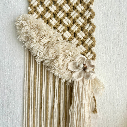 流木マクラメ編みフラワータペストリーN5 タペストリー・壁掛け ミ