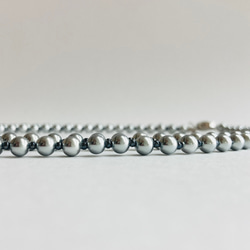 貝ベビーパールとビーズの2連ネックレス/5mm約43/50cm/シルバーグレー/R/japan製 4枚目の画像