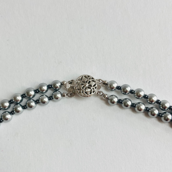 貝ベビーパールとビーズの2連ネックレス/5mm約43/50cm/シルバーグレー/R/japan製 5枚目の画像