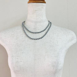 貝ベビーパールとビーズの2連ネックレス/5mm約43/50cm/シルバーグレー/R/japan製 7枚目の画像