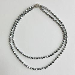 貝ベビーパールとビーズの2連ネックレス/5mm約43/50cm/シルバーグレー/R/japan製 2枚目の画像