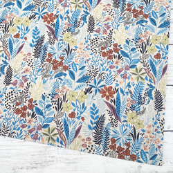110×50 北欧風 生地 布 ボタニカルな森 綿麻キャンバス ブルー コットンリネン 50cm単位販売 花柄 9枚目の画像