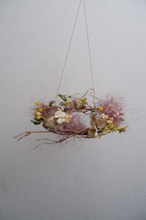 スモークツリーと紫陽花のフライングリース ドライフラワー