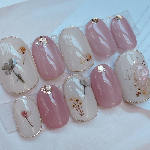 くすみフラワー 上品ネイル ネイルチップ（つけ爪） Nene 通販