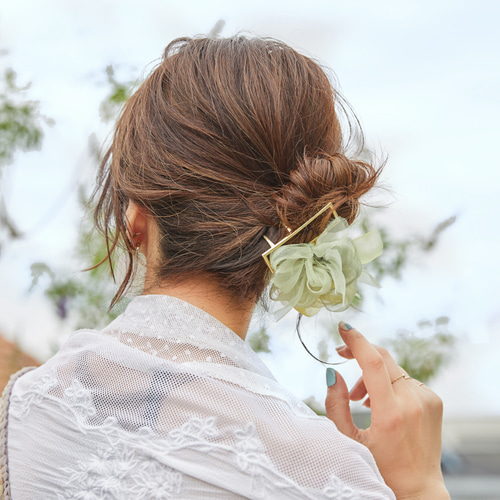 咲き編みバンスクリップ｜ミモザ ヘアクリップ・バナナクリップ chiko