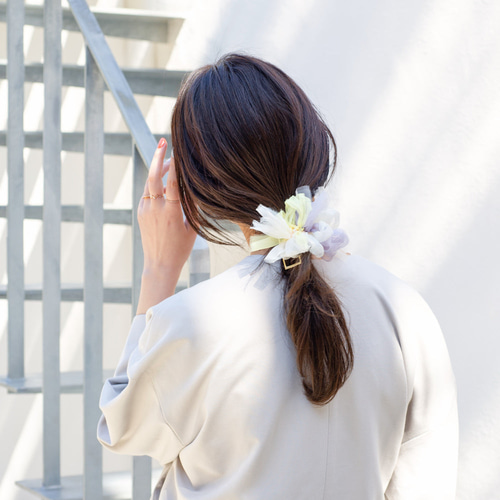 咲き編みバンスクリップ｜ミモザ ヘアクリップ・バナナクリップ chiko