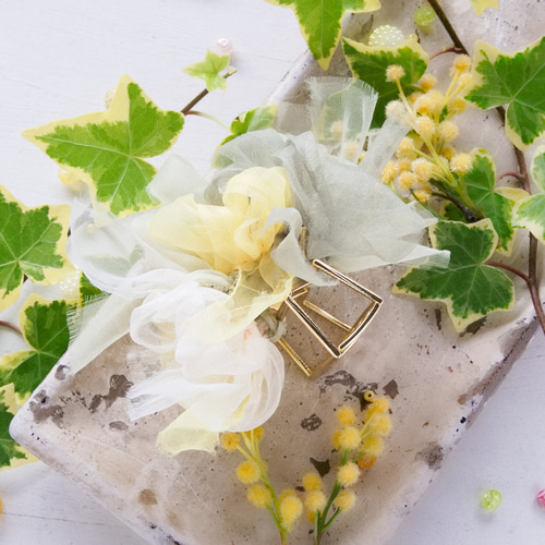 咲き編みバンスクリップ｜ミモザ ヘアクリップ・バナナクリップ chiko