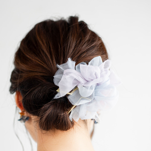 咲き編みバンスクリップ｜ミモザ ヘアクリップ・バナナクリップ chiko