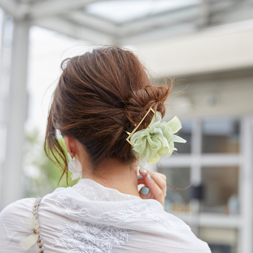 咲き編みバンスクリップ｜ミモザ ヘアクリップ・バナナクリップ chiko