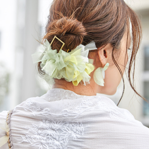 咲き編みバンスクリップ｜ミモザ ヘアクリップ・バナナクリップ chiko