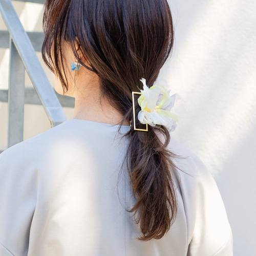 咲き編みバンスクリップ｜ミモザ ヘアクリップ・バナナクリップ chiko