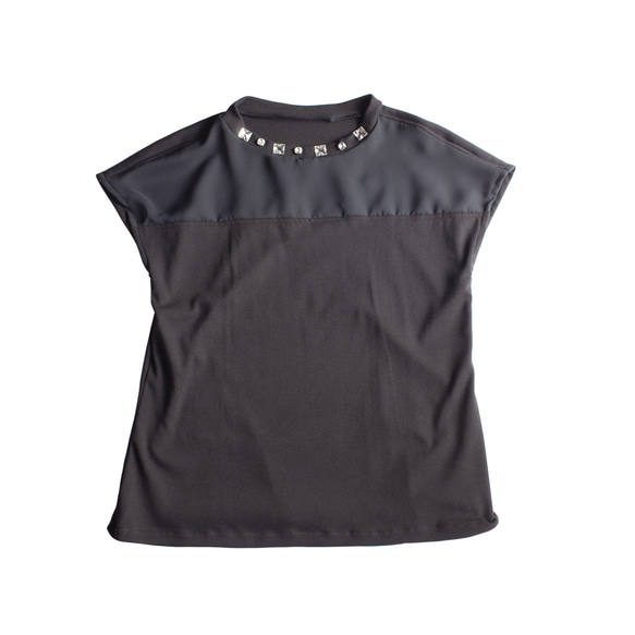 PSNY 大人色っぽいフレンチスリーブTシャツ - シースルー・ビジュー2トップス TP05 6枚目の画像