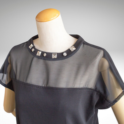 PSNY 大人色っぽいフレンチスリーブTシャツ - シースルー・ビジュー2トップス TP05 2枚目の画像