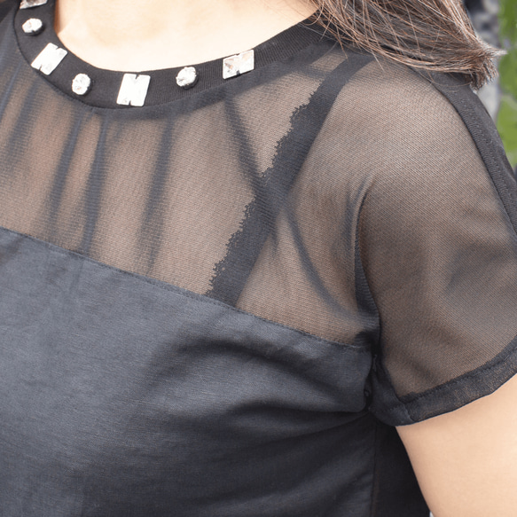 PSNY 成人性感法式袖亞麻T卹 - 透視上衣 TP06 第5張的照片
