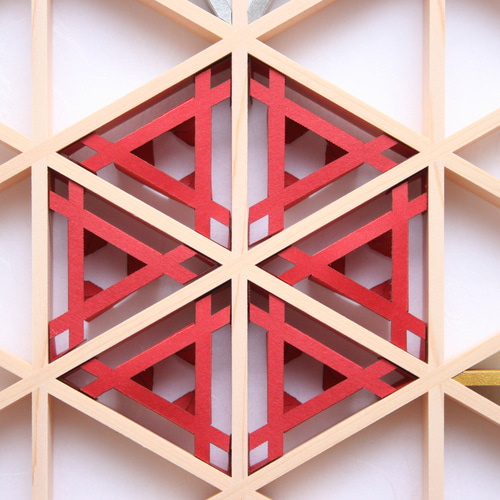 組子アートパネル 【金銀麻の葉 ちらし 3色1号 水引七宝添え