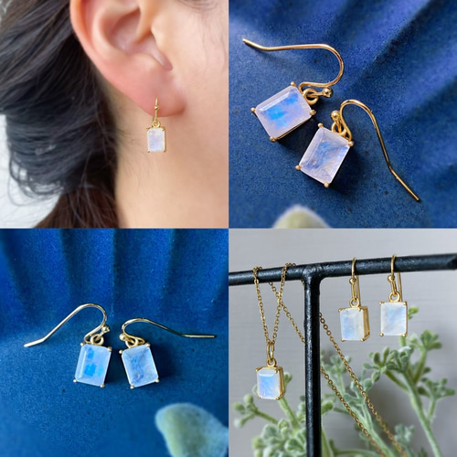 美遊色♡レインボームーンストーンの枠留めピアス/イヤリング -Ophelia